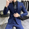 (Jackets +Pants+Vest)   Men Groom Wedding Tuxedo  Plaid Business Suits  Casual Business Suit Three-piece