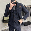 (Jackets +Pants+Vest)   Men Groom Wedding Tuxedo  Plaid Business Suits  Casual Business Suit Three-piece