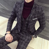 (Jackets+Vest+Pants)  Men plaid business Blazers/Male slim fit pure cotton three-piece suit/Man plaid groom dress M-5XL