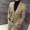 (Jackets+Vest+Pants)  Men plaid business Blazers/Male slim fit pure cotton three-piece suit/Man plaid groom dress M-5XL
