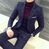 (Jackets+Vest+Pants)  Men plaid business Blazers/Male slim fit pure cotton three-piece suit/Man plaid groom dress M-5XL