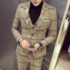 (Jackets+Vest+Pants)  Men plaid business Blazers/Male slim fit pure cotton three-piece suit/Man plaid groom dress M-5XL