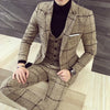 (Jackets+Vest+Pants)  Men plaid business Blazers/Male slim fit pure cotton three-piece suit/Man plaid groom dress M-5XL