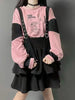 KOSAHIKI Kawaii Two Pieces Set Women Cartoon Print Hoodies+Suspender Shorts  Japanese Harajuku Conjunto Femenino Y2k Outfits