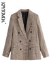 KPYTOMOA Women  Office Wear Double Breasted Check Blazers Coat Vintage Long Sleeve Pockets Female Outerwear Chic Tops