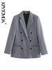 KPYTOMOA Women  Office Wear Double Breasted Check Blazers Coat Vintage Long Sleeve Pockets Female Outerwear Chic Tops