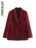 KPYTOMOA Women  Office Wear Double Breasted Check Blazers Coat Vintage Long Sleeve Pockets Female Outerwear Chic Tops