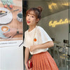 Kawaii Cartoon Print Y2k Short Sleeve T-shirts Summer Harajuku High Waist Plaid Pleated Skirts Korean  Ulzzang Skirt Sets