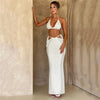 Knitted Solid Backless Slim Fitting Two Piece Set for Women Summer Sexy Halter Lace Up Bra High Waist Hollow Out Skirt Partywear