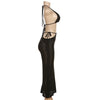 Knitted Solid Backless Slim Fitting Two Piece Set for Women Summer Sexy Halter Lace Up Bra High Waist Hollow Out Skirt Partywear