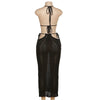 Knitted Solid Backless Slim Fitting Two Piece Set for Women Summer Sexy Halter Lace Up Bra High Waist Hollow Out Skirt Partywear
