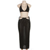 Knitted Solid Backless Slim Fitting Two Piece Set for Women Summer Sexy Halter Lace Up Bra High Waist Hollow Out Skirt Partywear