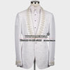 Boyfriend Suits White Floral Blazer Men's 3 Pieces Beaded Lapel Jacket Vest Pants Groom Wear Wedding Tuxedo Prom Dress