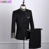 Gold Floral Embroidery Dress Suit Men Stand Collar Chinese Style Suits with Pants Mens Wedding Groom Dinner Tuxedo Suit