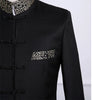 Gold Floral Embroidery Dress Suit Men Stand Collar Chinese Style Suits with Pants Mens Wedding Groom Dinner Tuxedo Suit
