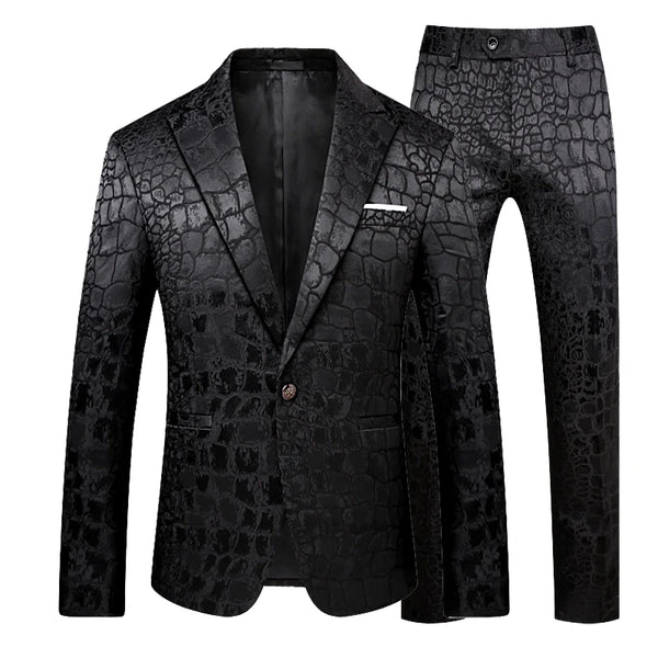 Jacquard Suit Men Business Banquet Wedding Party Groom Swallowtail Dress Men's Slim Fit Blazers Pants Large Size 6XL