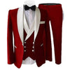 Men Suits   Full Set    Single Breasetd White Shawl Lapel Burgundy Formal Elegant Slim Fit Costumes Hommes Blazers