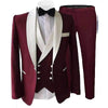 Men Suits   Full Set    Single Breasetd White Shawl Lapel Burgundy Formal Elegant Slim Fit Costumes Hommes Blazers