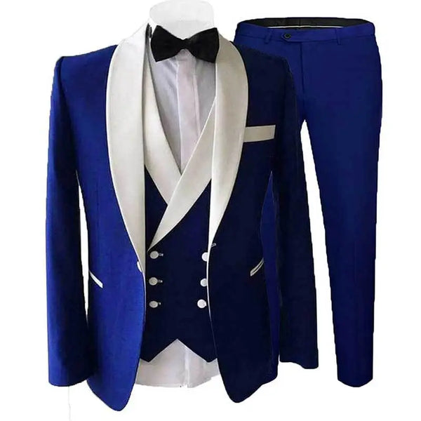 Men Suits   Full Set    Single Breasetd White Shawl Lapel Burgundy Formal Elegant Slim Fit Costumes Hommes Blazers