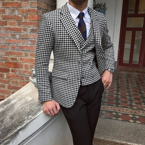 Men's Houndstooth Blazer and Houndstooth vest for Wedding Suits Formal Tweed Tuxedos Custom Made Man Suits Jacket+pants+vest