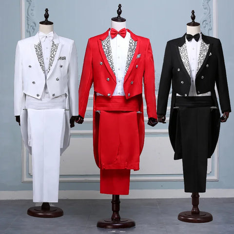 Men's Tuxedo Suit Coat Pants 2pcs Set Performance Suit Magician Stage Conductor Bel Canto Singer Stage Costume Dress XXS-XL