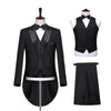 Men's Tuxedo Tails Black White Shiny Tailcoat Dress Coat Swallowtail Dinner Party Wedding Blazer Pants Magic Singer Stage Suits