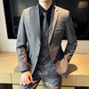 Men (suit + vest + trousers)   trend slim-fit business casual solid color British party wedding dress three-piece set