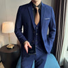 Men (suit + vest + trousers)   trend slim-fit business casual solid color British party wedding dress three-piece set