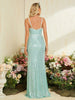 Women's Halter V-Neck Striped Sequin High Slit Fishtail Dress