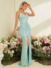 Women's Halter V-Neck Striped Sequin High Slit Fishtail Dress