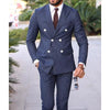 Navy Blue Striped  Men Suits Slim Fit 2 Piece Double Breasted Classic Fit For Wedding Groom Blazer and Pants Outfits