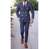 Navy Blue Striped  Men Suits Slim Fit 2 Piece Double Breasted Classic Fit For Wedding Groom Blazer and Pants Outfits