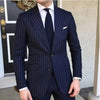 Navy Blue Striped  Men Suits Slim Fit 2 Piece Double Breasted Classic Fit For Wedding Groom Blazer and Pants Outfits