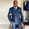 Navy Blue Striped  Men Suits Slim Fit 2 Piece Double Breasted Classic Fit For Wedding Groom Blazer and Pants Outfits