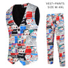 Mens Printed Suit Two-piece Suit (Vest+Pants)Slim Fit Male Wedding Party Suits Men Gentleman Vest Pants Size M-4XL