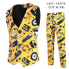 Mens Printed Suit Two-piece Suit (Vest+Pants)Slim Fit Male Wedding Party Suits Men Gentleman Vest Pants Size M-4XL