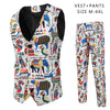 Mens Printed Suit Two-piece Suit (Vest+Pants)Slim Fit Male Wedding Party Suits Men Gentleman Vest Pants Size M-4XL