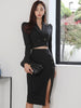 Spring Autumn Korean 2 Piece Outfit Suits Women Formal Striped Short Cropped Tops Coat Blazer Suit High Waist Skirt Slim Set