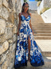 New Summer Sexy Deep V Neck Maxi Dress Floral Print Sling Split Women Dress Beach Holiday A-line Long Dress Casual Tank Top Robe