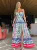 New Summer Sexy Deep V Neck Maxi Dress Floral Print Sling Split Women Dress Beach Holiday A-line Long Dress Casual Tank Top Robe