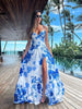 New Summer Sexy Deep V Neck Maxi Dress Floral Print Sling Split Women Dress Beach Holiday A-line Long Dress Casual Tank Top Robe