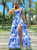 New Summer Sexy Deep V Neck Maxi Dress Floral Print Sling Split Women Dress Beach Holiday A-line Long Dress Casual Tank Top Robe