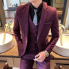 classic solid color (suit + vest + trousers) suit  business casual slim trend handsome three-piece suit for men