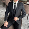 classic solid color (suit + vest + trousers) suit  business casual slim trend handsome three-piece suit for men