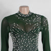 Women Long Sleeve Diamonds Rhinestones High Side Split Mermaid Midi Maxi Dress Even Sexy Party Dresses Vestidos