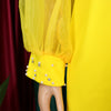 Women Loose Dresses Turn Down Collar with Beading Elegant Office Ladies Occasion Female Casual Long Tulle Sleeves Gowns