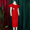 Women Short Ruffles Sleeve O-neck Ribbon Bodycon Midi Dress Street Africa OL Evening Sexy Party Dresses Vestido