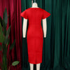 Women Short Ruffles Sleeve O-neck Ribbon Bodycon Midi Dress Street Africa OL Evening Sexy Party Dresses Vestido