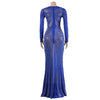 Women Mesh Patchwork Diamonds Rhinestones Bodycon Midi Mermaid Maxi Dress Evening Sexy Party Dresses Vestidos