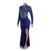 Women Long Sleeve Diamonds Rhinestones High Side Split Mermaid Midi Maxi Dress Even Sexy Party Dresses Vestidos